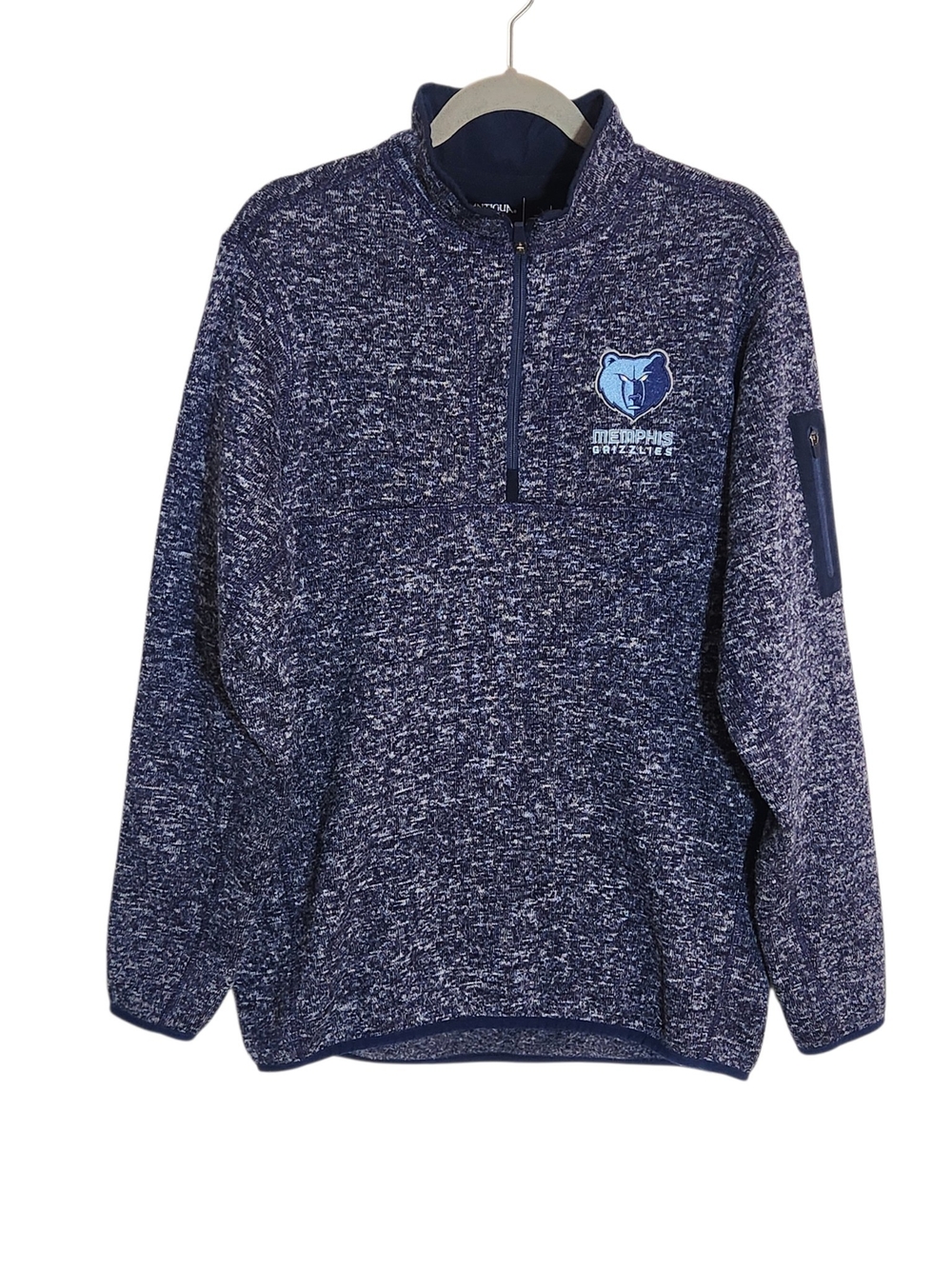 Antigua Memphis Grizzlies Heathered Navy Quarter Zip Pullover Size Large
